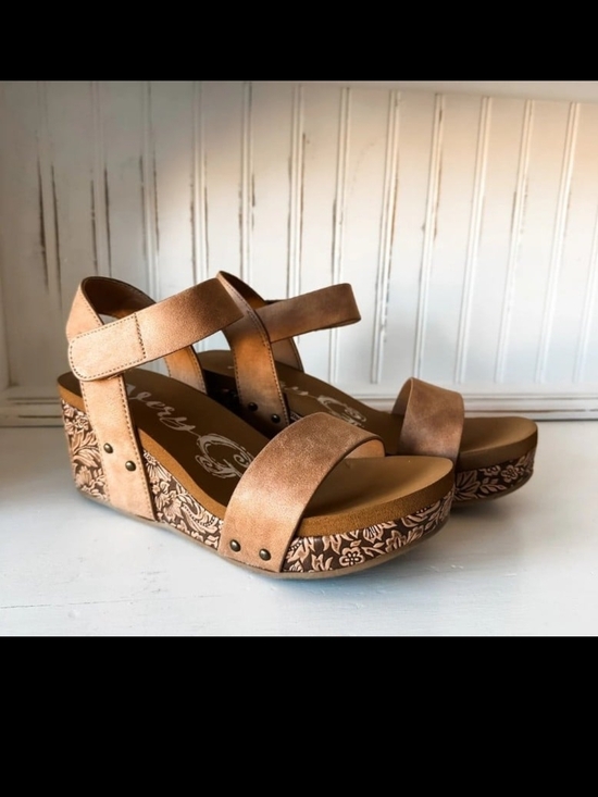 Very G Shoes - Very G Devon Tan Faux Tooled Wedges